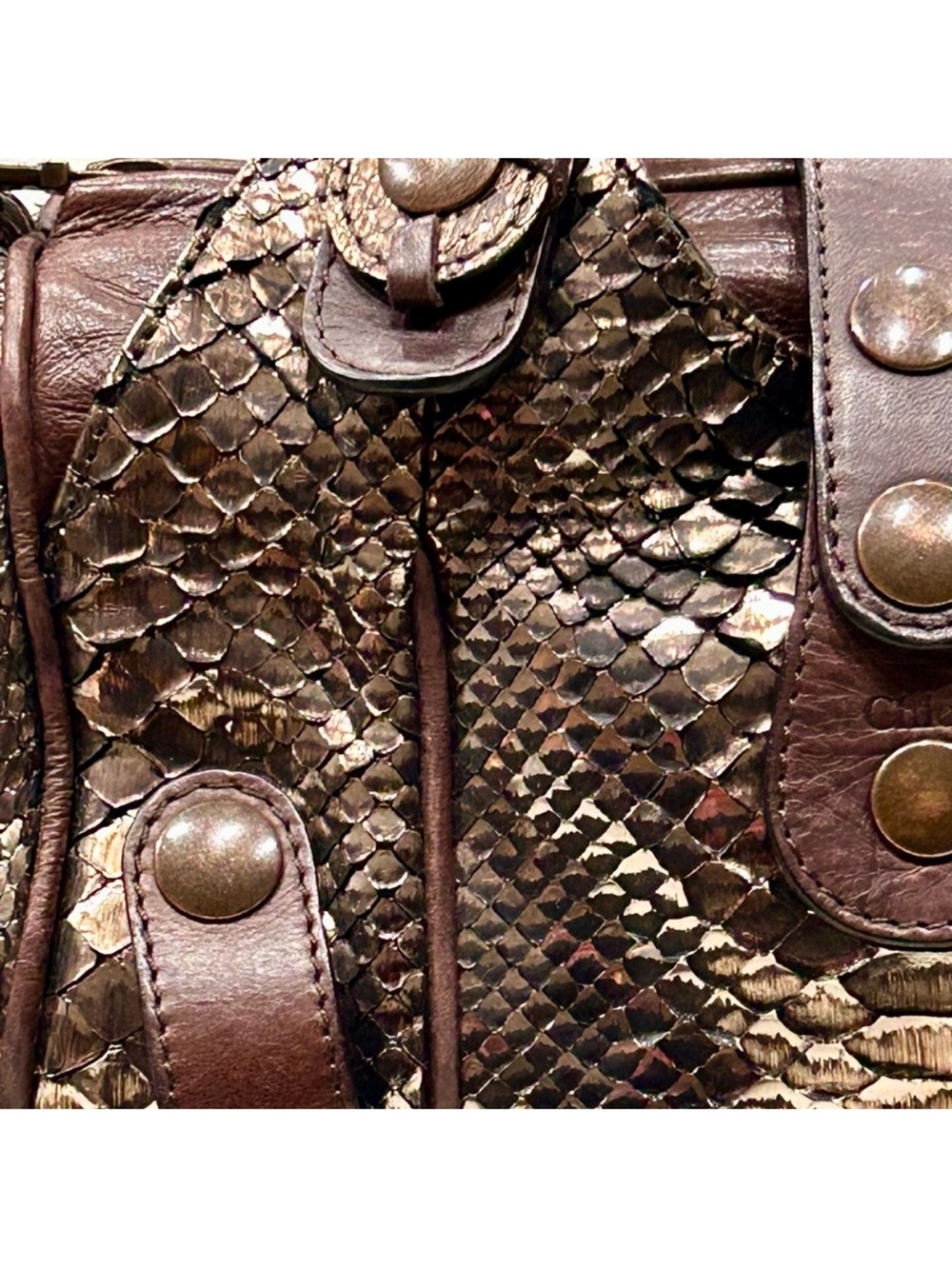 Chloe Authentic Bronze Metallic Python and Leather Silverado Bag Rare - Picture 5 of 15